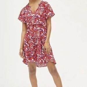 Anthropologie Pink and Red Floral Dress Size M